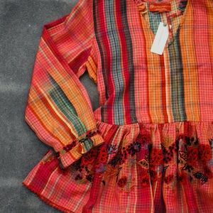 Colorful Striped Blouse with Floral Embroidery and Appliqué NWT